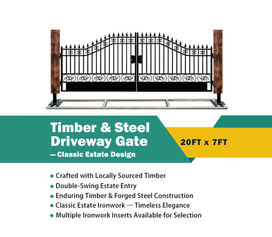 Single Timber Posts Metal Driveway Gate – Classic Estate /Plain Design