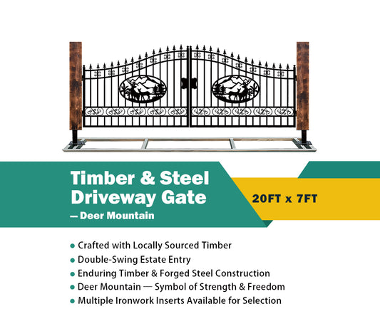 Single Timber Posts Metal Driveway Gate – Deer Mountain Design