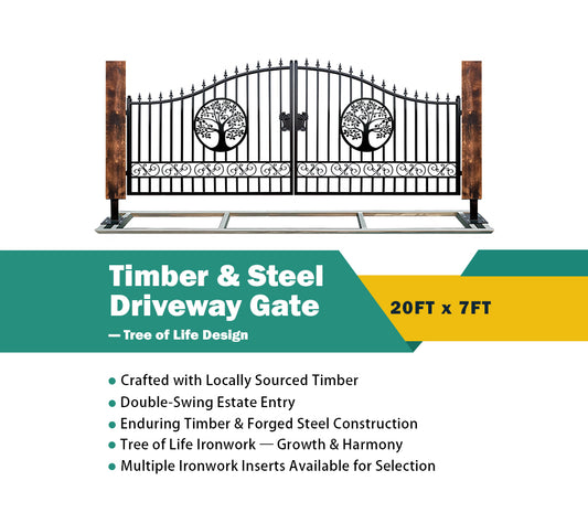 Single Timber Post Metal Driveway Gate – Tree of Life