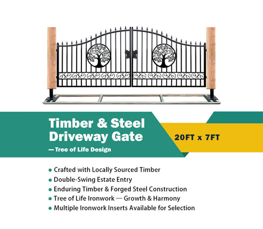 Single Timber Post Metal Driveway Gate – Tree of Life
